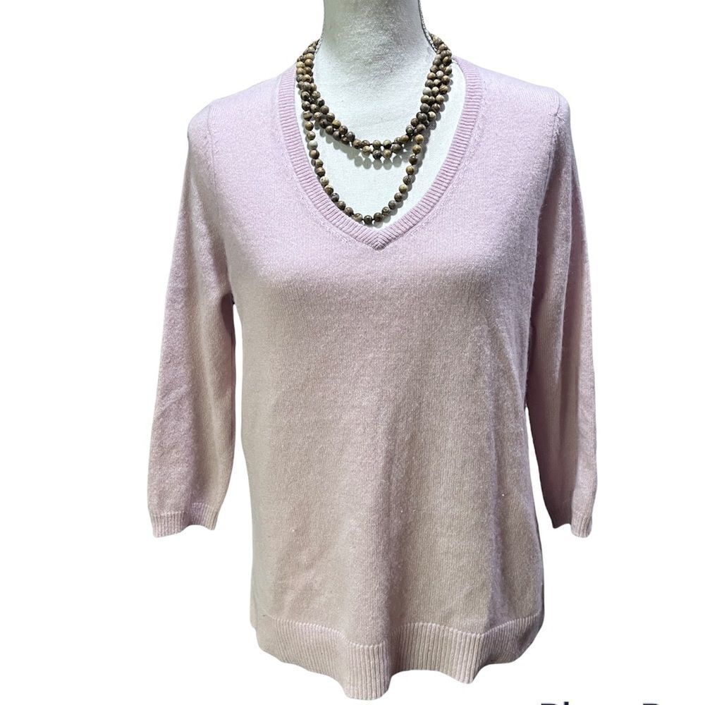 NEIMAN MARCUS WOMEN’S V-NECK 3/4 SLEEVE PALE PINK CASHMERE PULLOVER SWEATER M